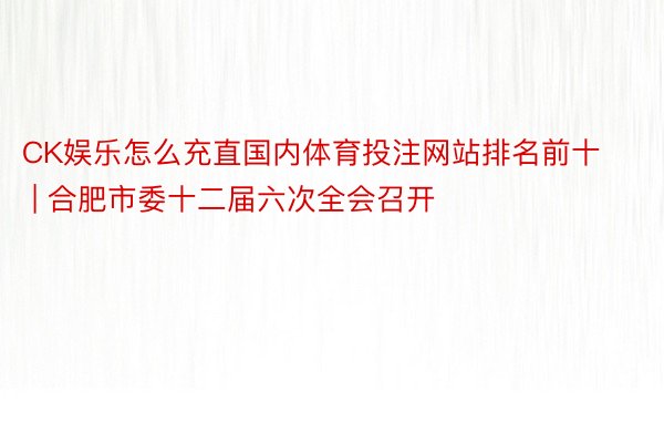 CK娱乐怎么充直国内体育投注网站排名前十 | 合肥市委十二届六次全会召开